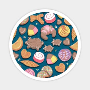 Mexican Sweet Bakery Frenzy // pattern // turquoise background pastel colors pan dulce Magnet